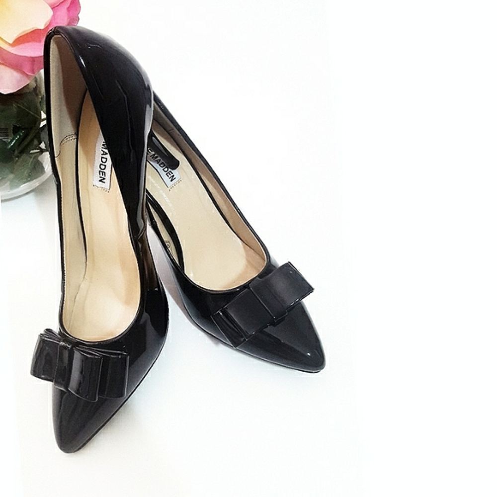 Steve Madden💋Black Patent Bow Pointy Toe Heels